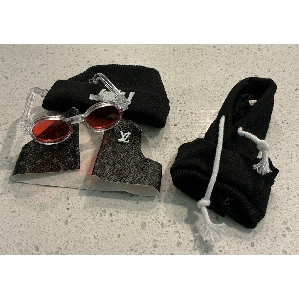 Clothes Outfit Set for  Labubu Dolls Black Hoodie  W/ Glasses Designer Vest